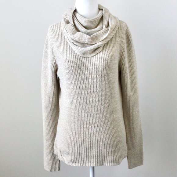 Charter Club Cream Metallic Cowl Neck Long-Sleeve Winter Fall Sweater Medium - Picture 1 of 8